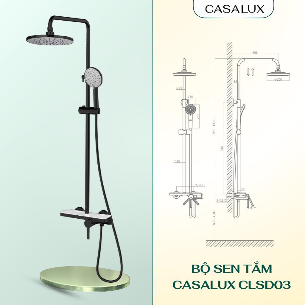 Sen tắm cây Casalux đen nhám CLSD03