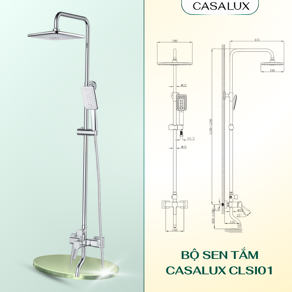 Sen tắm cây Casalux mạ chrome CLSI01