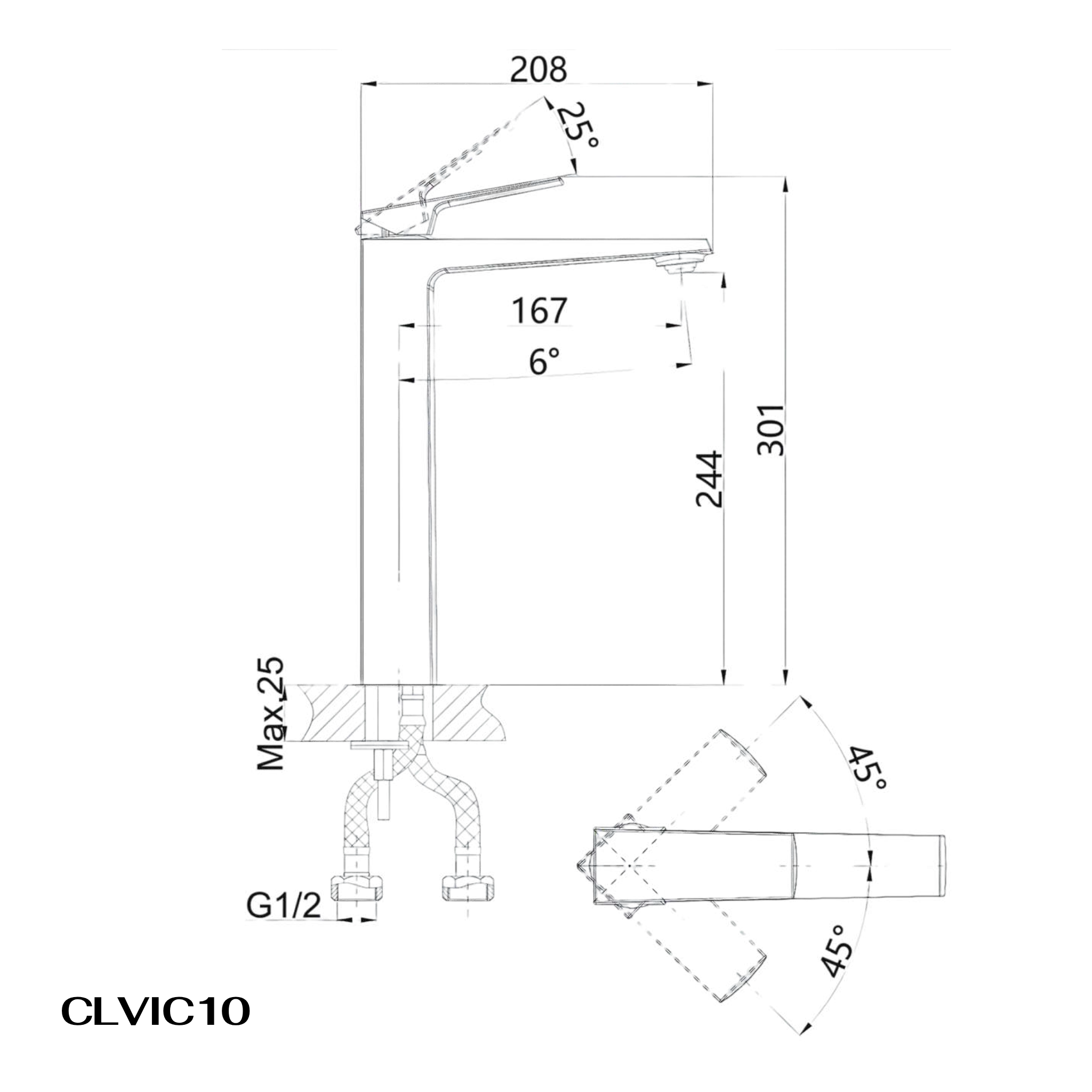 Vòi lavabo Casalux cao màu xám CLVIC10