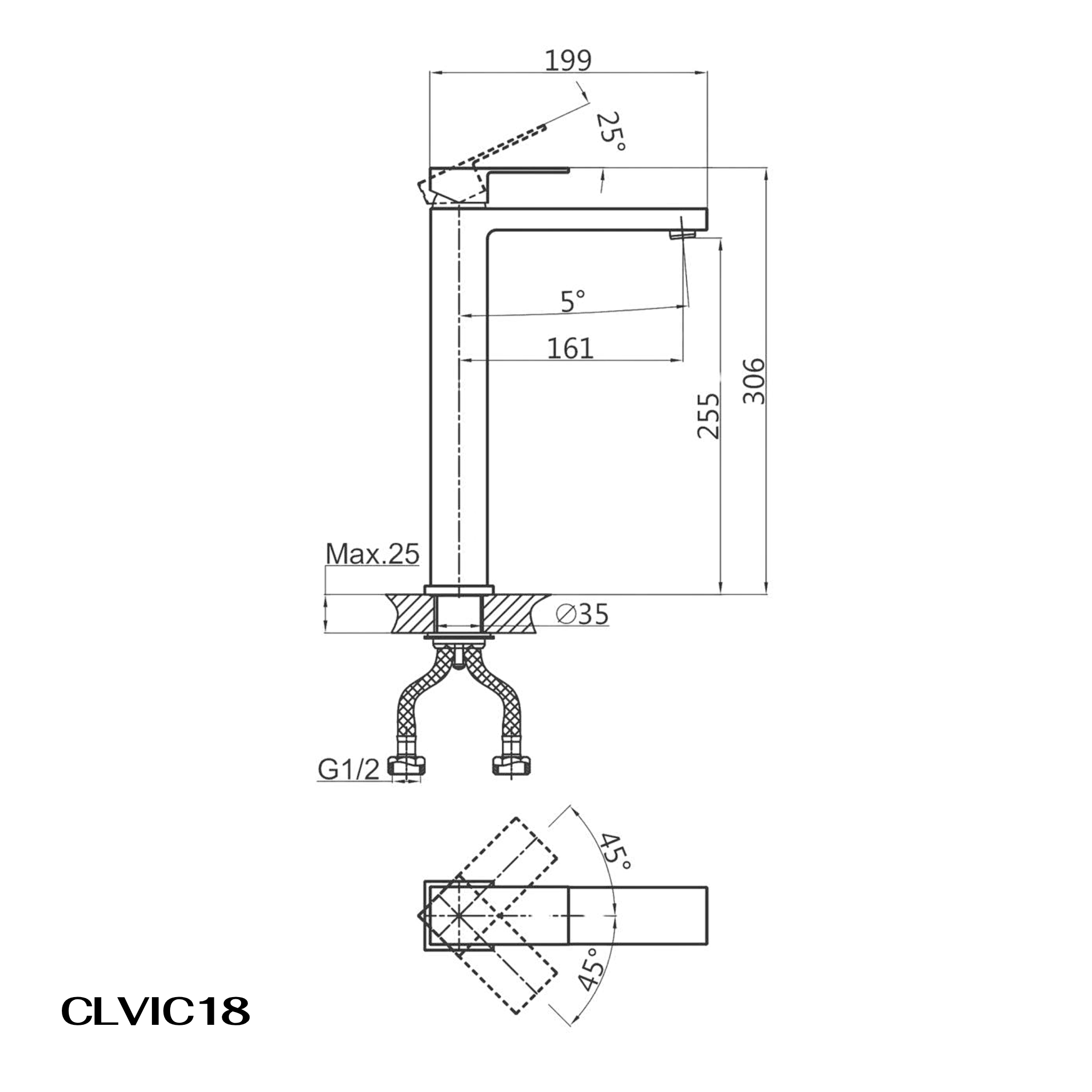 Vòi lavabo Casalux cao mạ chrome CLVIC18