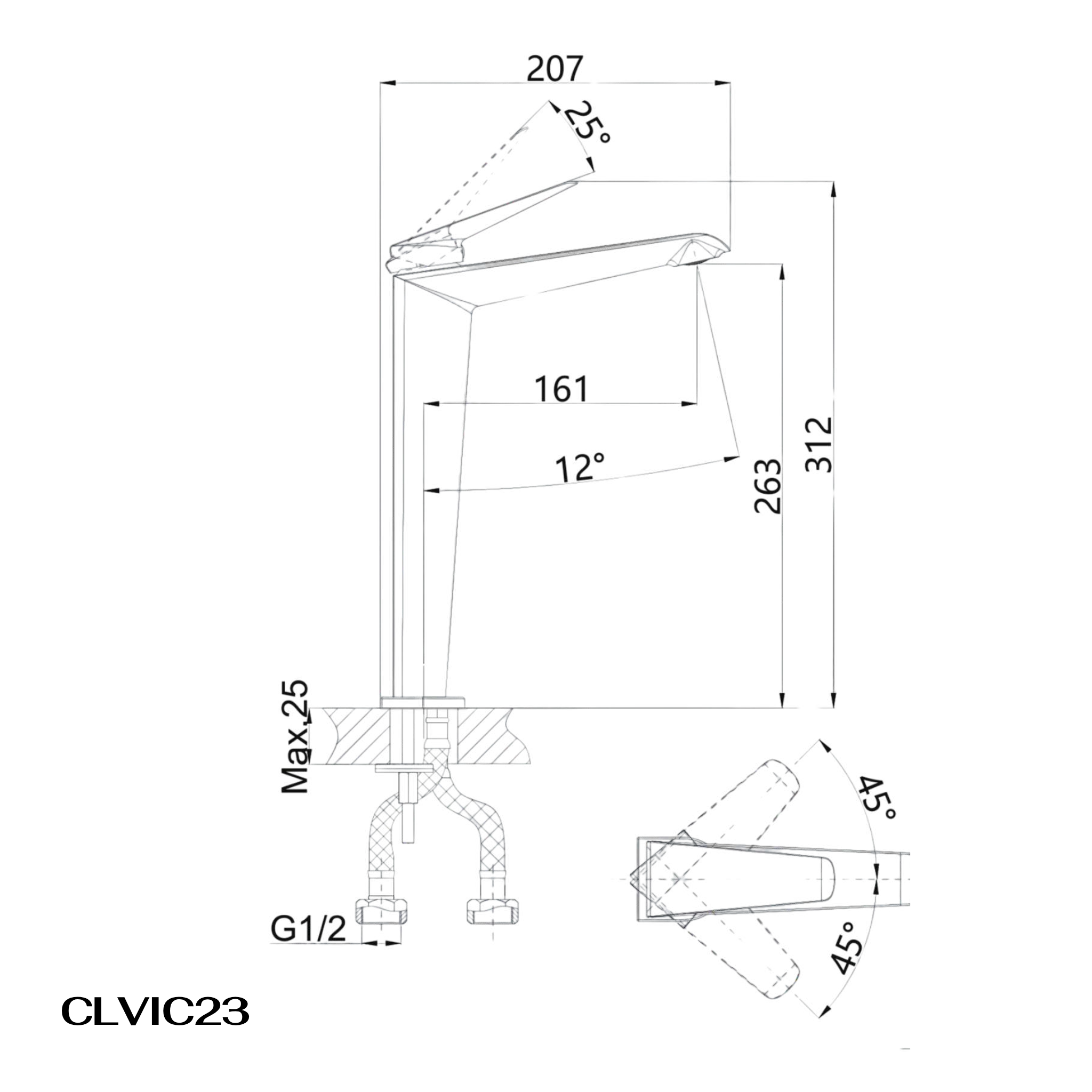 Vòi lavabo Casalux thấp mạ chrome CLVIC23
