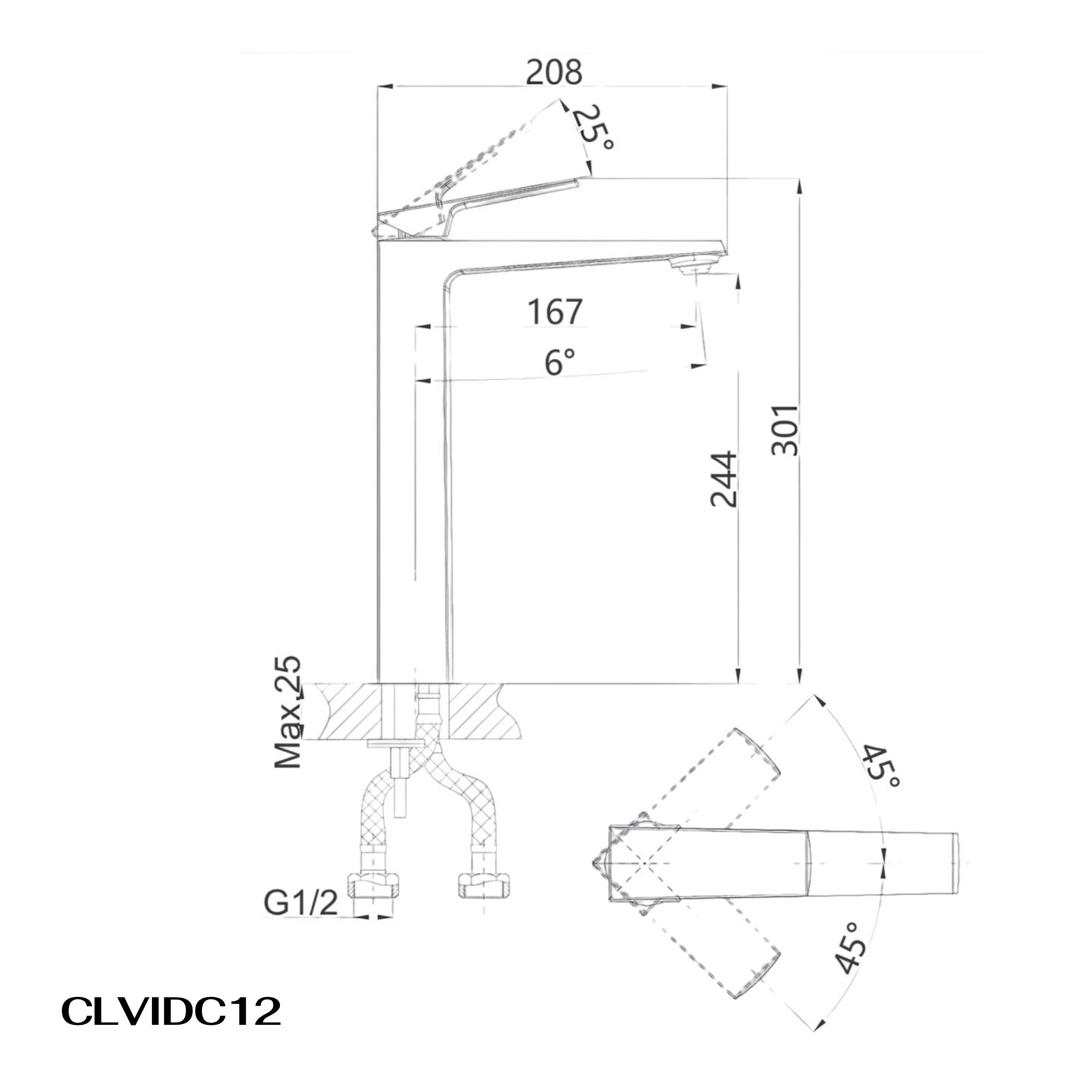 Vòi lavabo Casalux cao đen nhám CLVIDC12