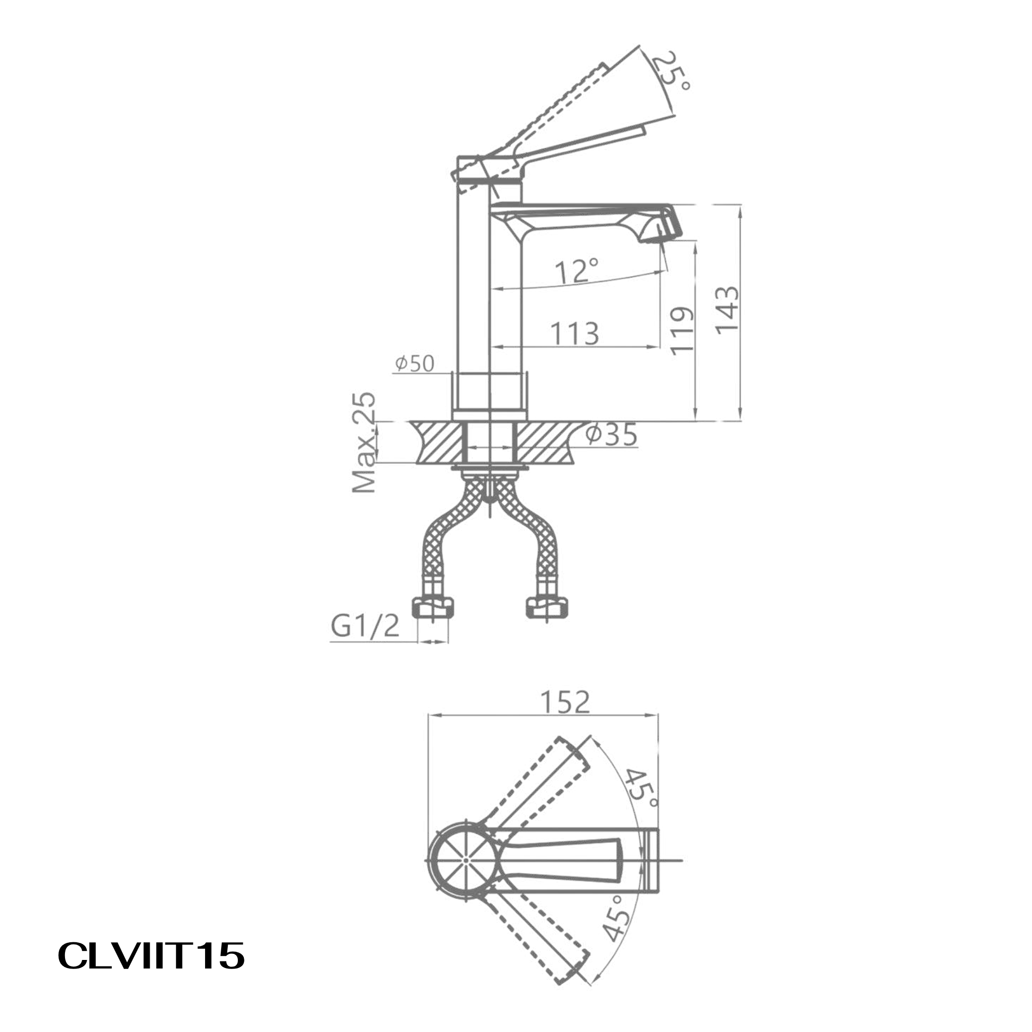 Vòi lavabo Casalux thấp mạ chrome CLVIIT15