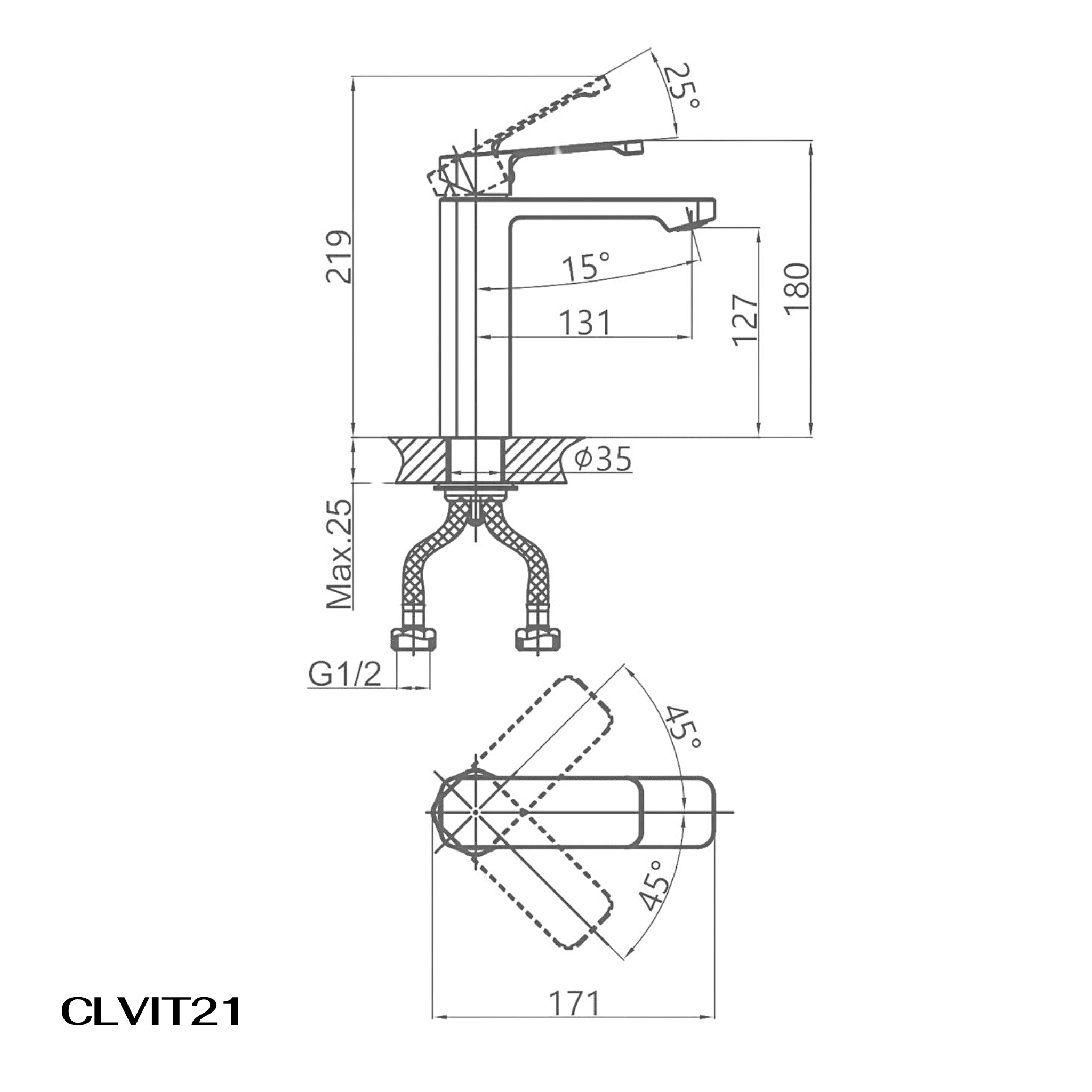 Vòi lavabo Casalux thấp mạ chrome CLVIT21