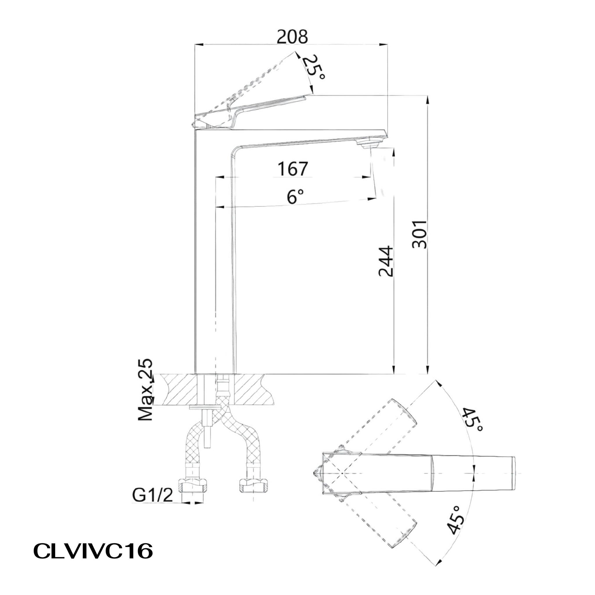 Vòi lavabo Casalux cao mạ vàng CLVIVC16
